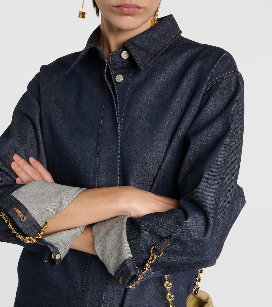 Chain-embellished denim shirt dress