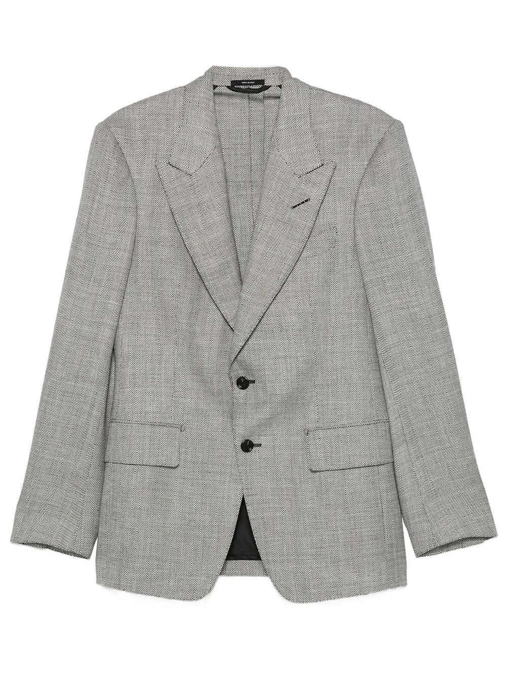 Herringbone-Pattern Wool Blend Blazer