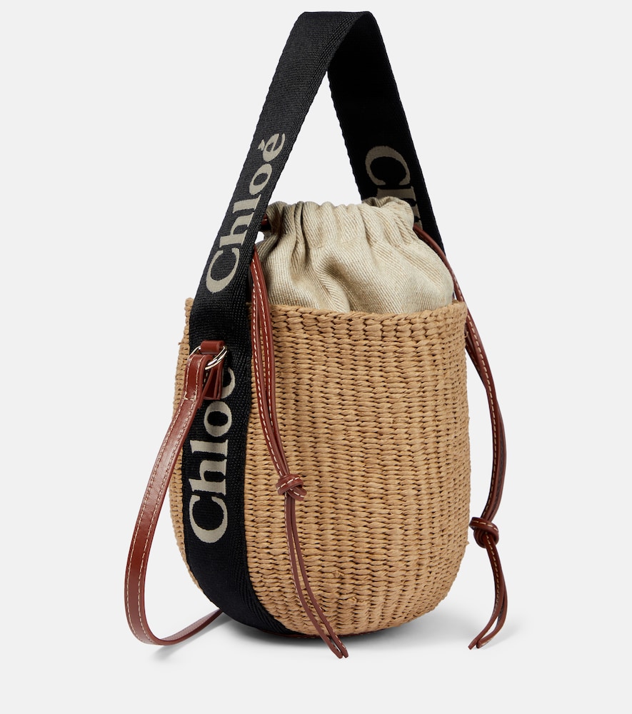 Woody Mini leather-trimmed bucket bag