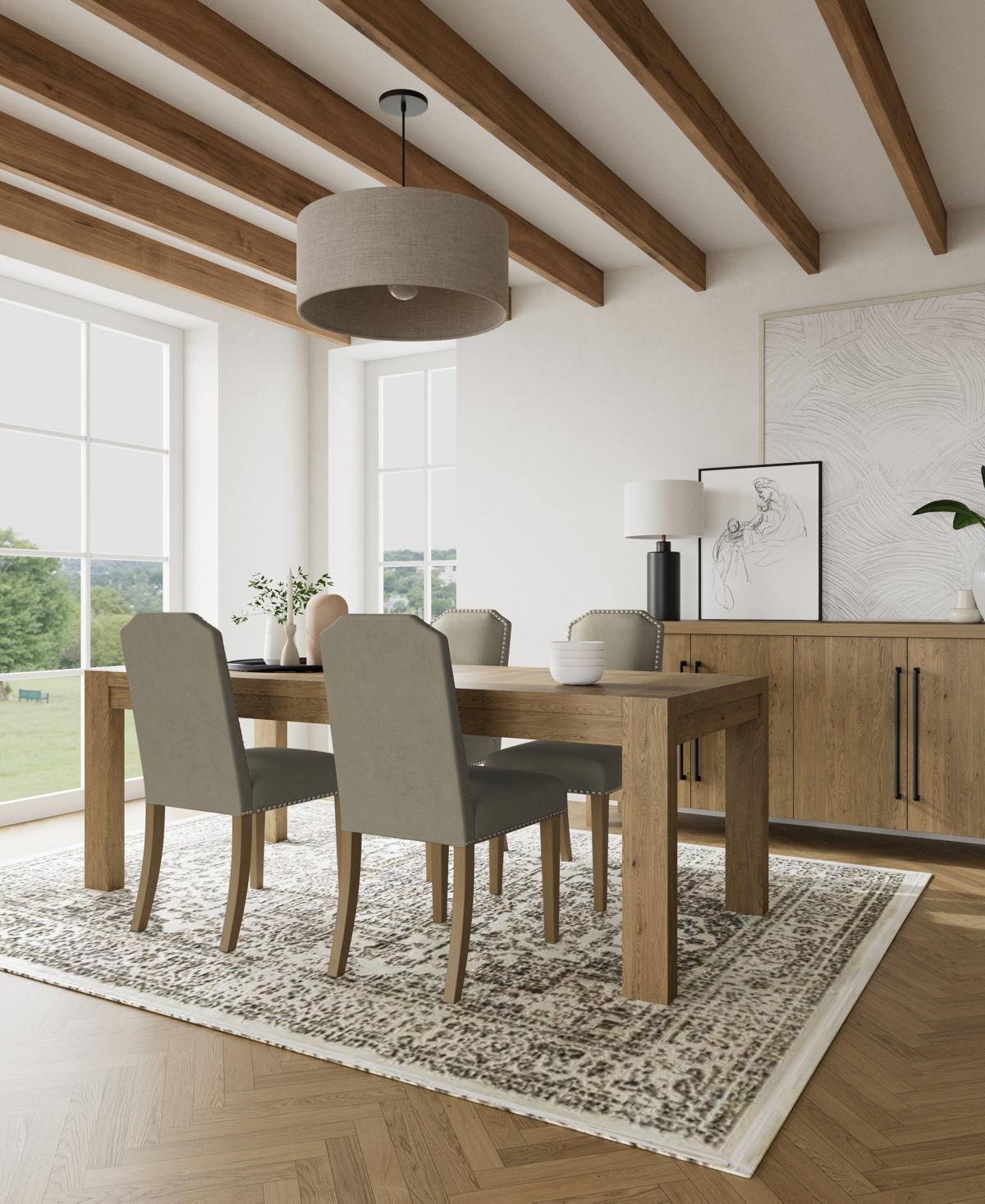 5pc Dining Set (Davie Rectangular Table & 4 Hinsen Chairs) - Sand
