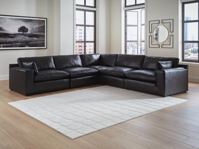 Emilia 5-Piece Leather Modular Sectional, Black