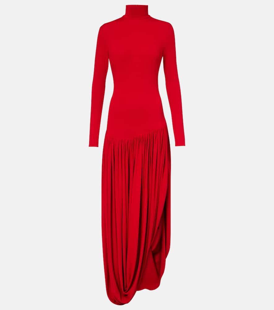 Asymmetric pleated turtleneck dress