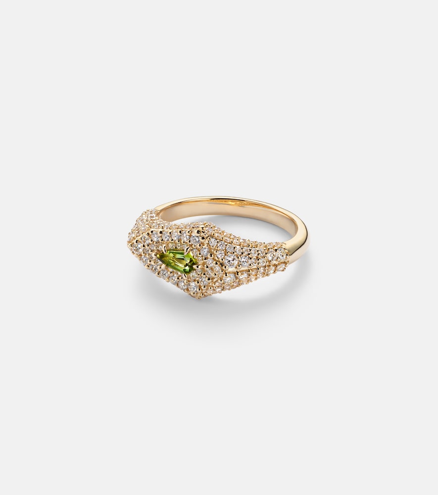 Shield 14kt gold ring with diamonds and tourmaline