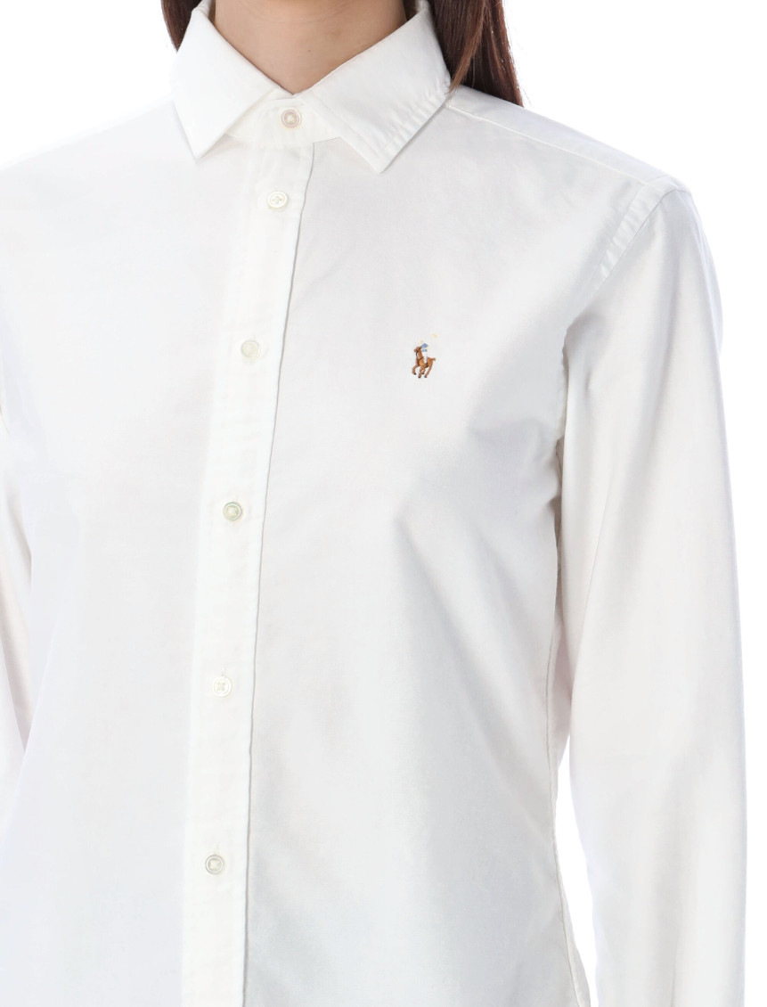 White Oversized Shirt With Logo Embroidery In Cotton Woman