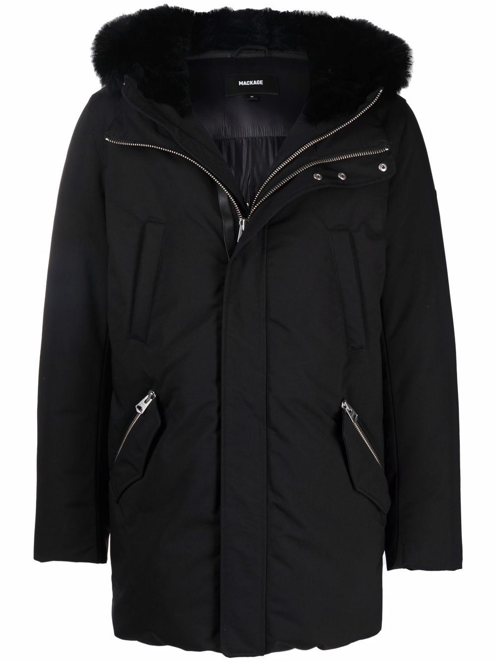Edward logo-print faux fur-trim padded jacket - Black
