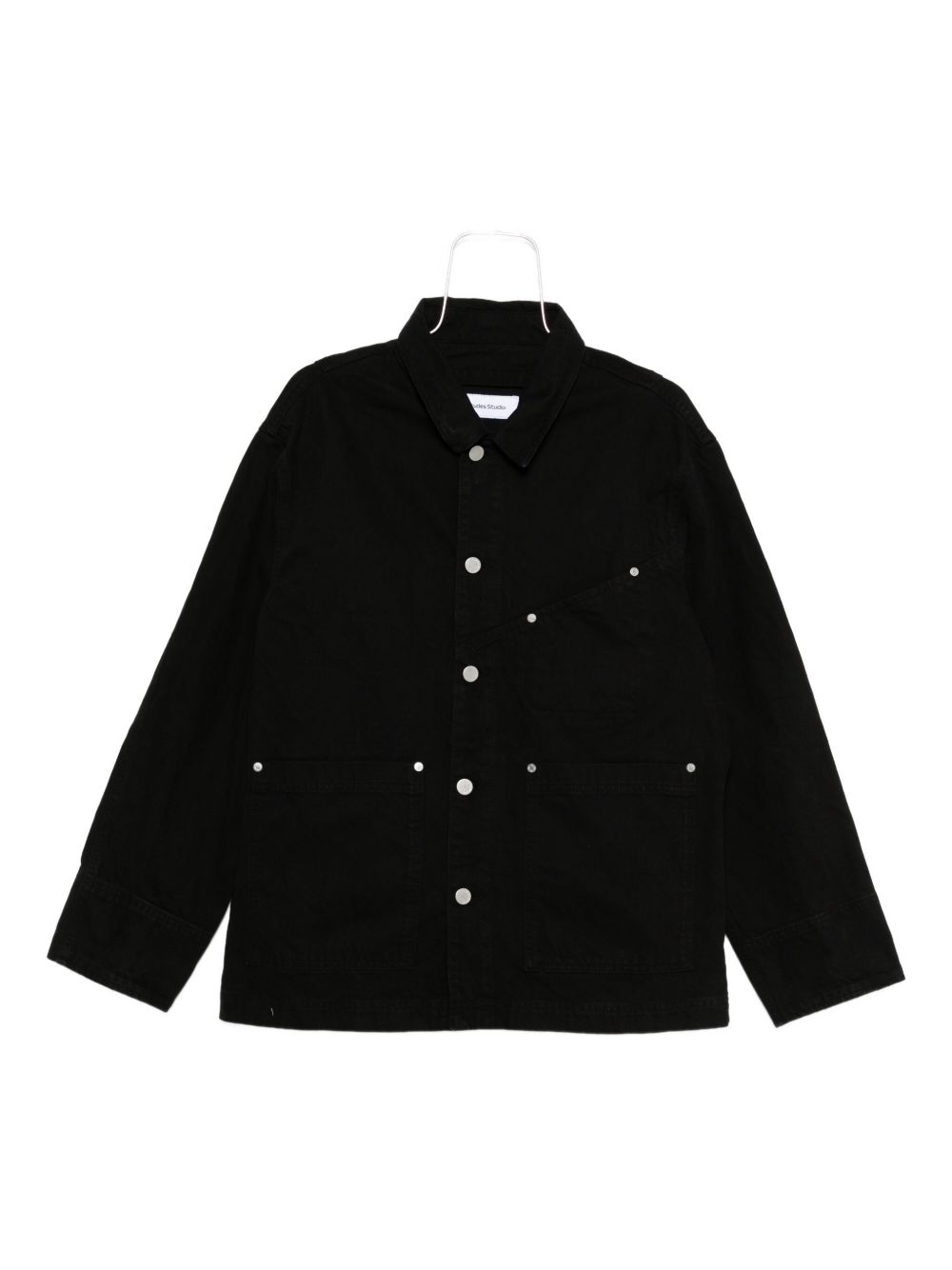 Twill button-fastening jacket - Black