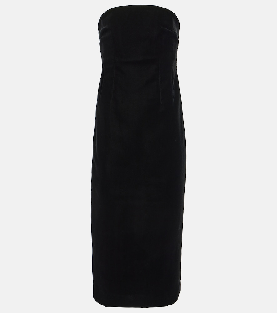 Strapless velvet midi dress