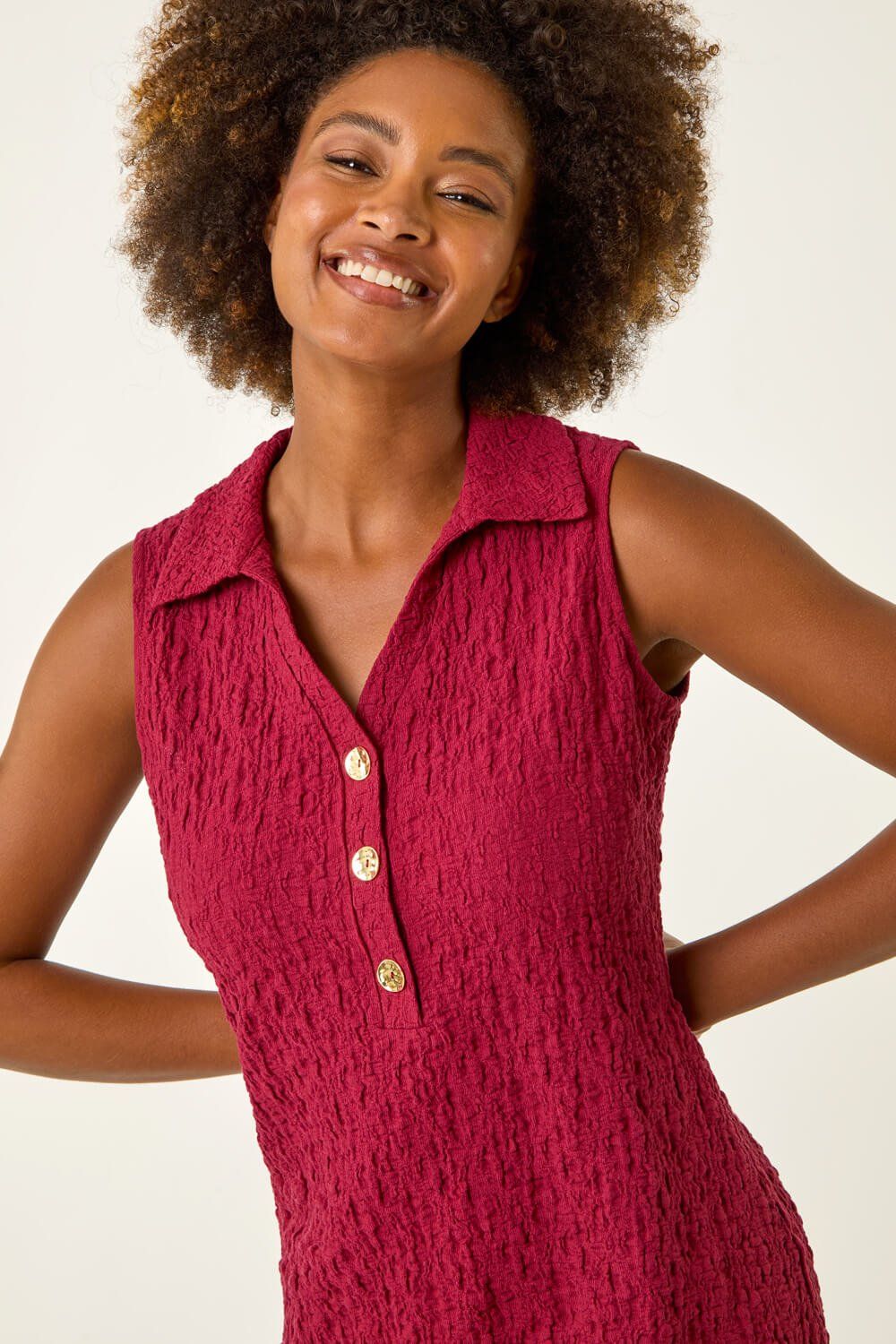 Roman Women's Crinkle Collared A-Line Stretch Dress in Wine
