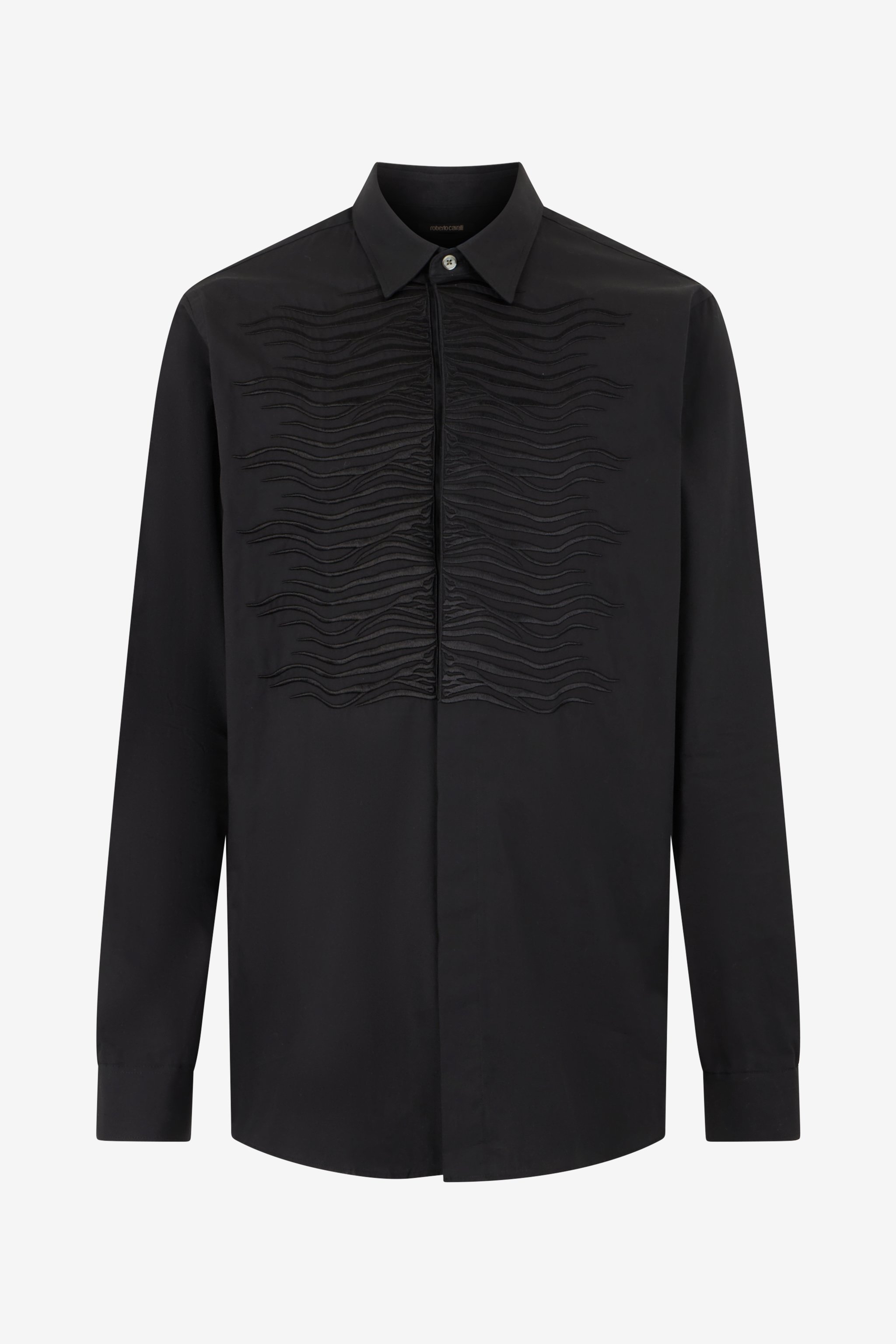 Black Cotton Shirt With Embroidered Zebra Motif