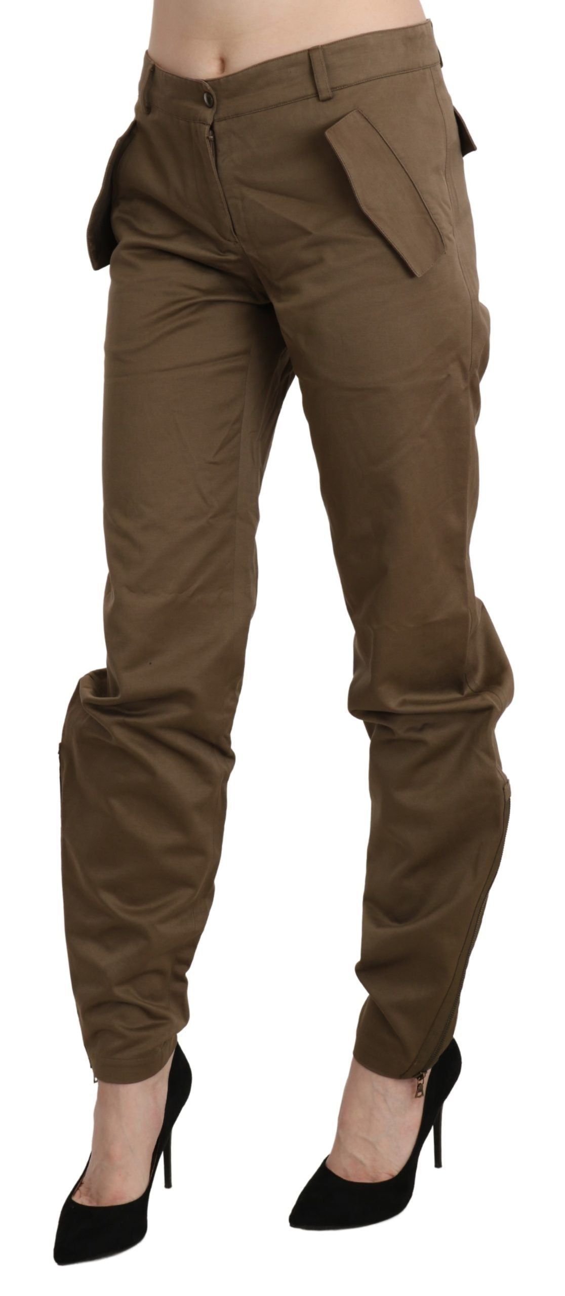 Mid-Waist Straight Cotton Trousers — Brown