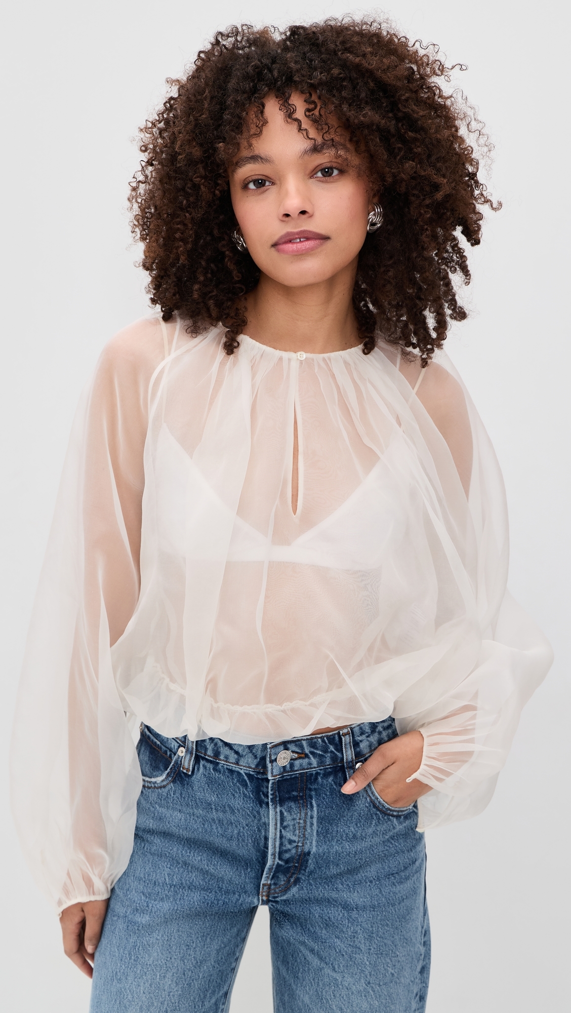 The Sheer Balloon Blouse Cream