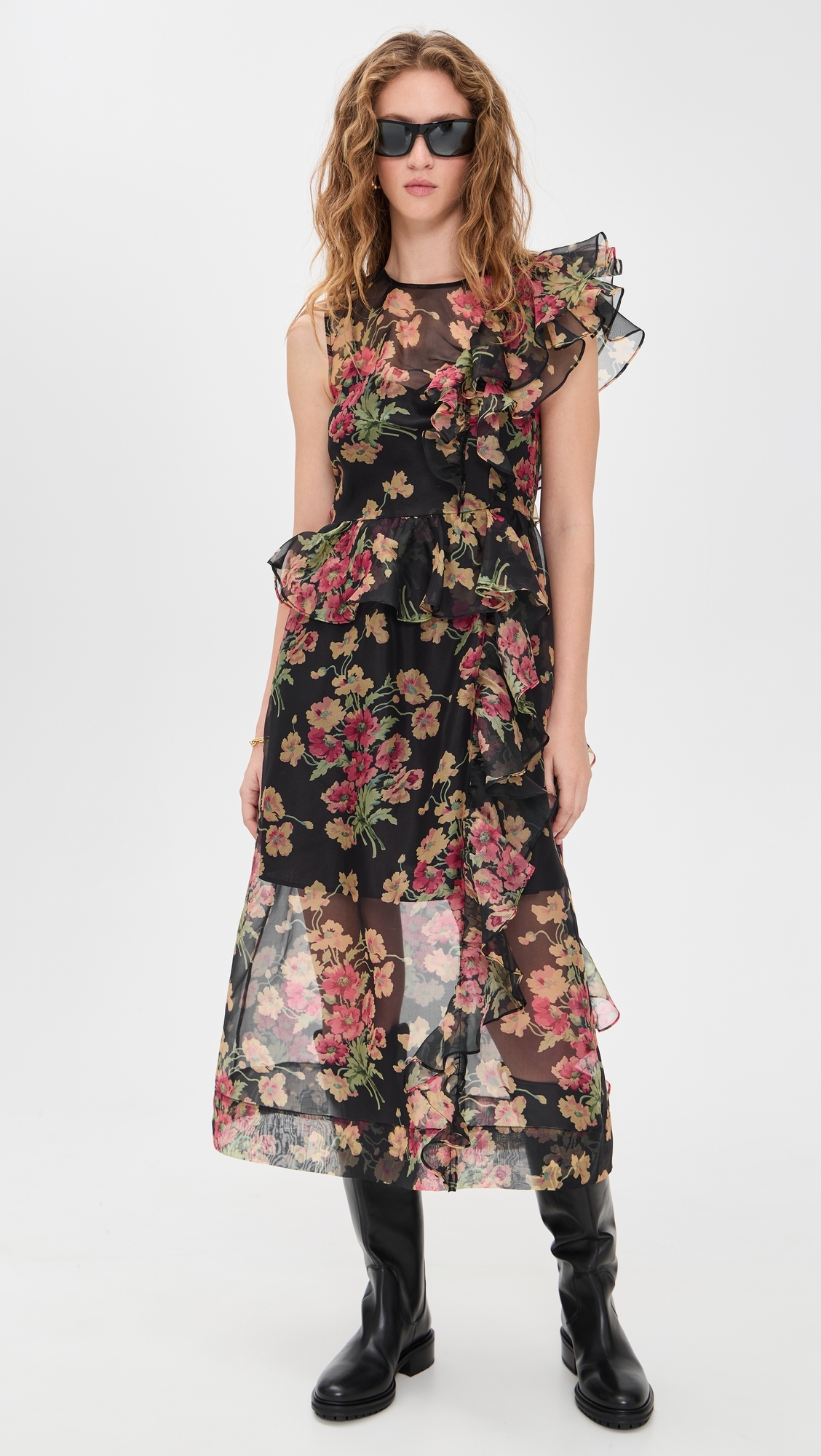 Cornelia Print Midi Silk Dress Black