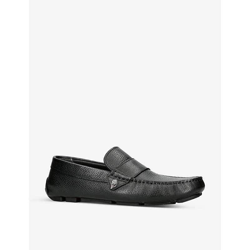 Mens Black Stirling Eagle-embellished Leather Loafers