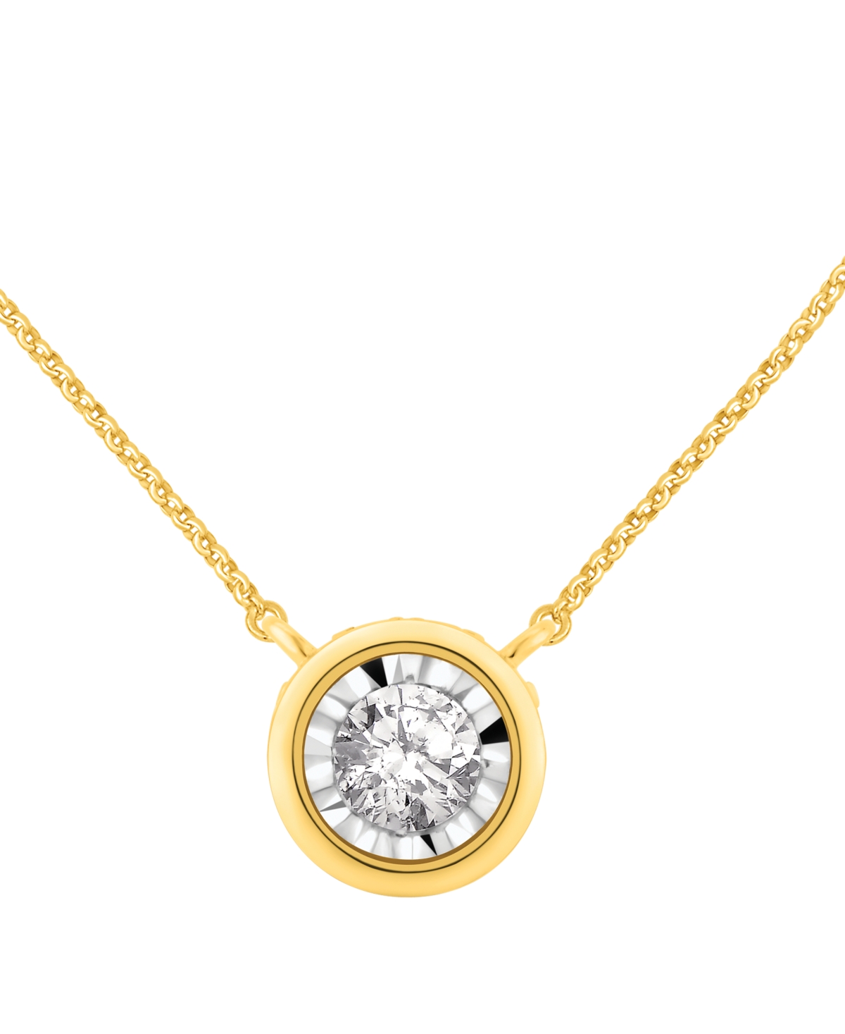 "Diamond Miracle Plate Bezel Pendant Necklace (1/2 ct. t.w.) in 14k Gold, 16"" + 2"" extender in 14k Two-Tone Gold - Yellow Gold"