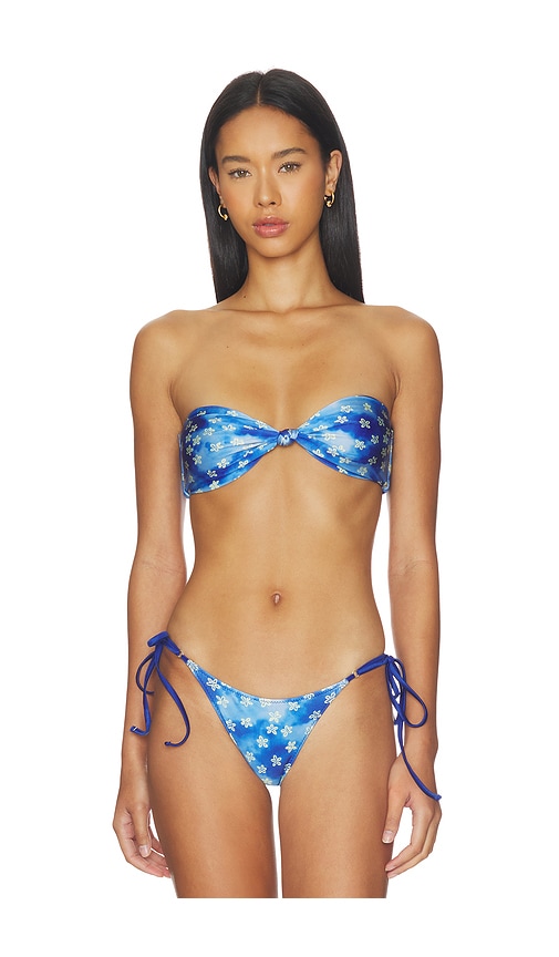 Frankies Bikinis Gigi Satin Bandeau Bikini Top in Blue. - S also in XS