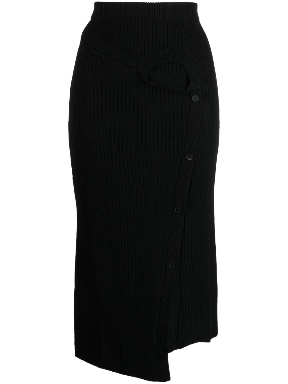 Ribbed-knit wool midi skirt - Black
