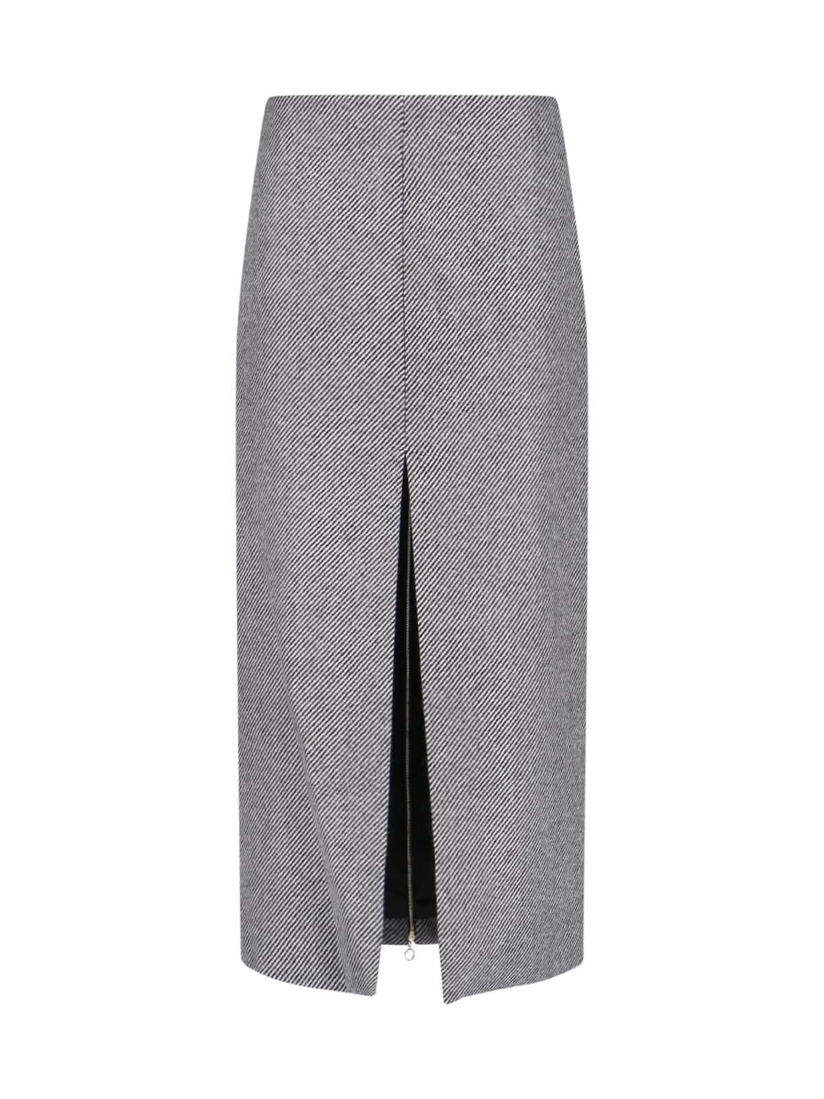 Stripe-pattern virgin wool midi skirt - Black