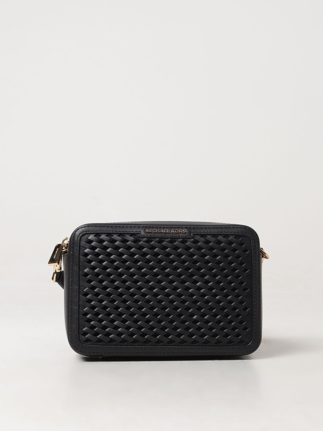 Woven leather cross body bag - Black