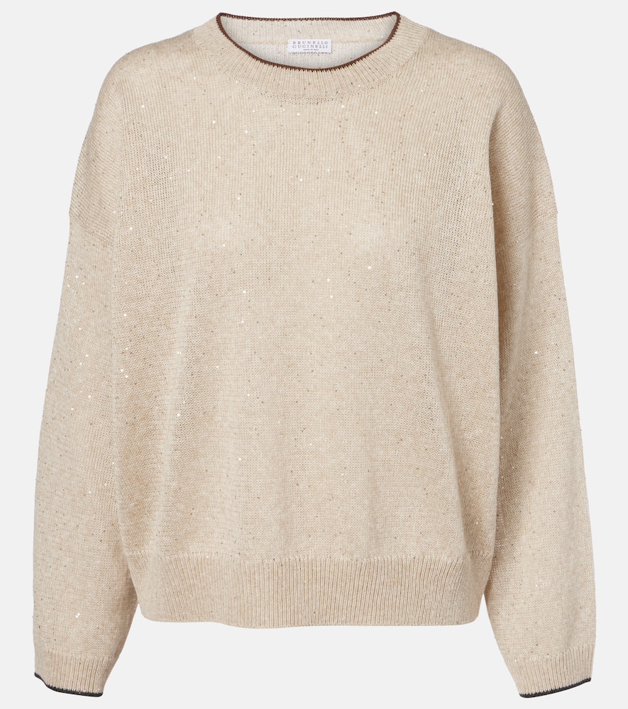 Sequined linen-blend sweater
