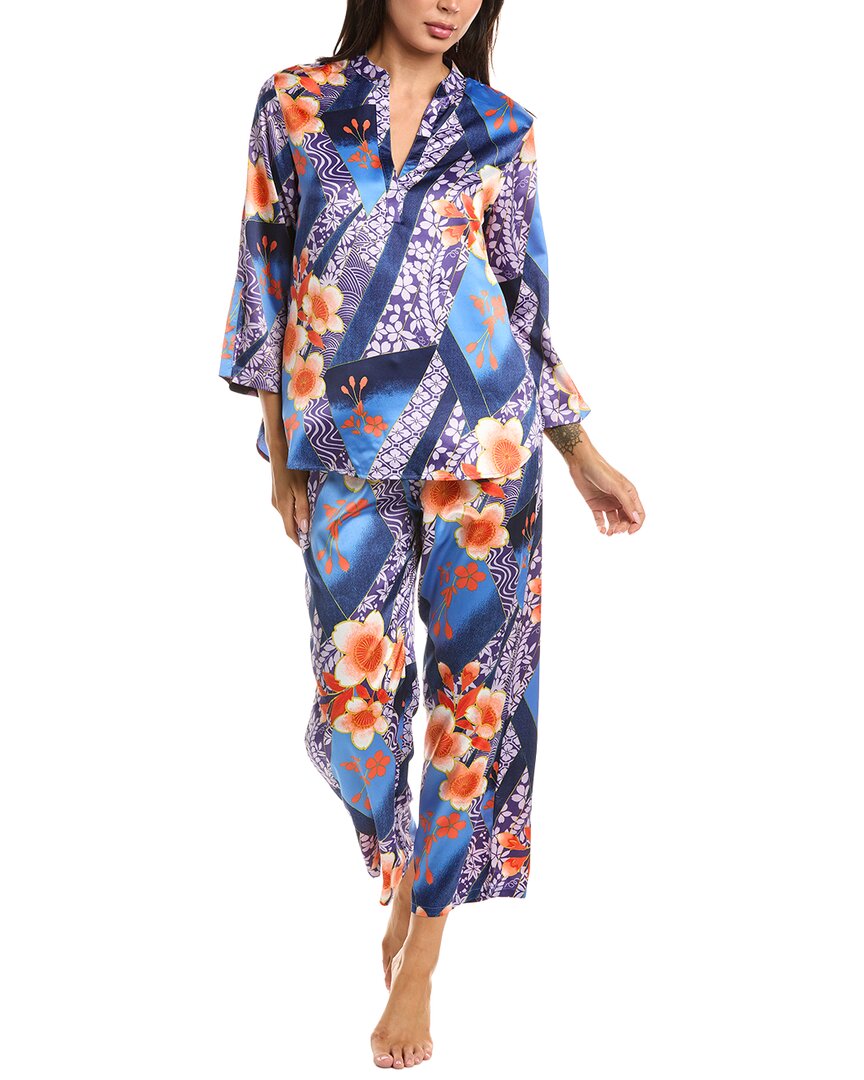 2Pc Magnolia Printed Satin Pajama Set