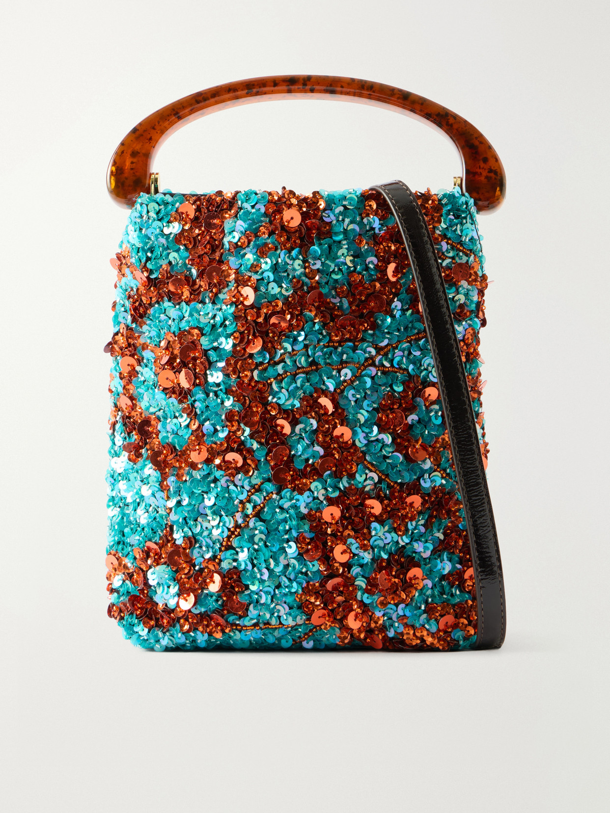 Sequined Satin Shoulder Bag - Blue