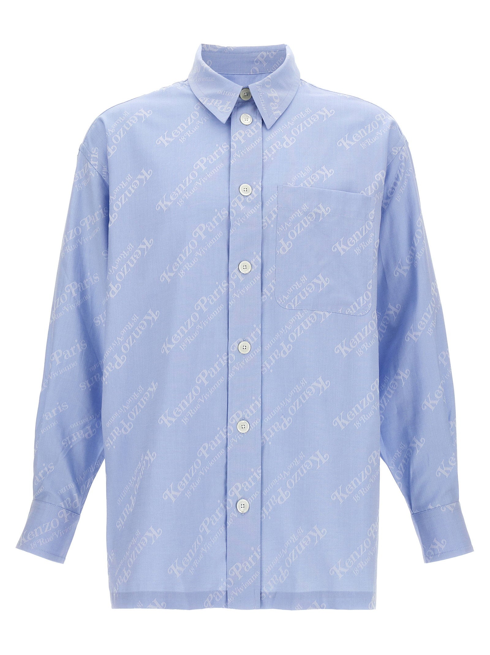 Logo-Print Cotton Shirt — Blue