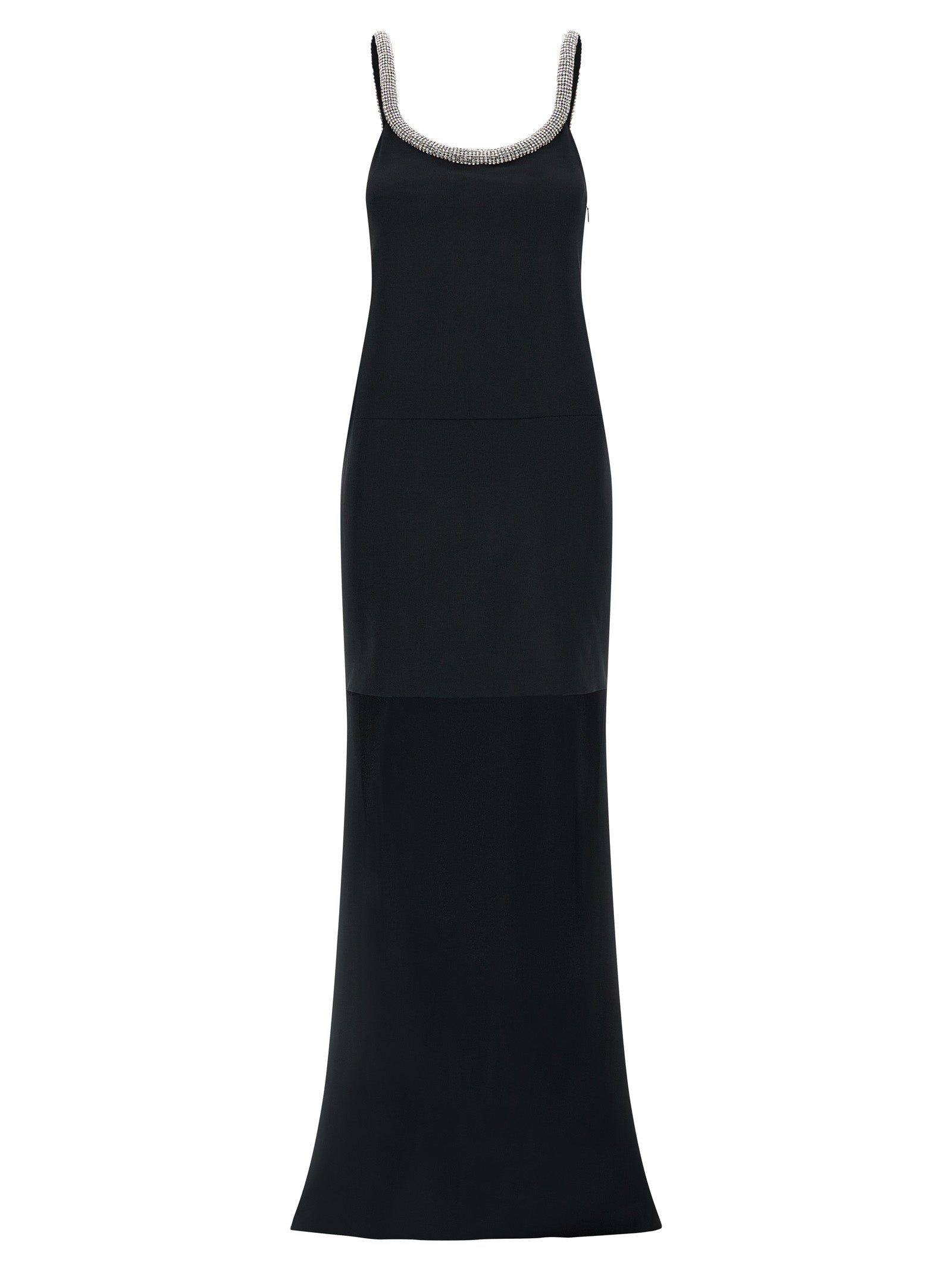 Crystal-Trimmed Acetate Dress — Black