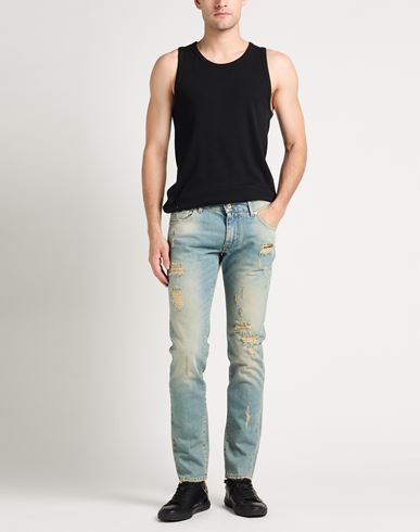 Man Jeans Blue Size 36 Cotton, Leather