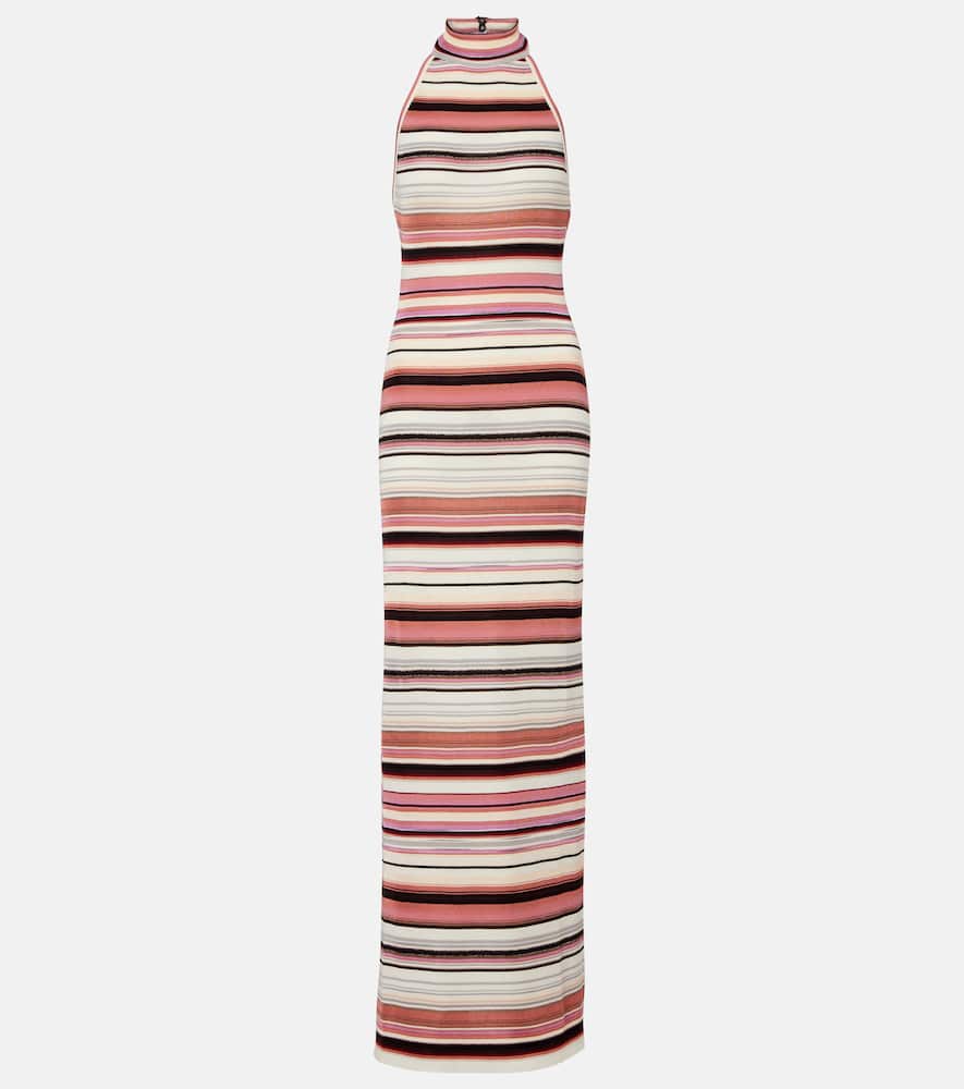 Striped halterneck maxi dress