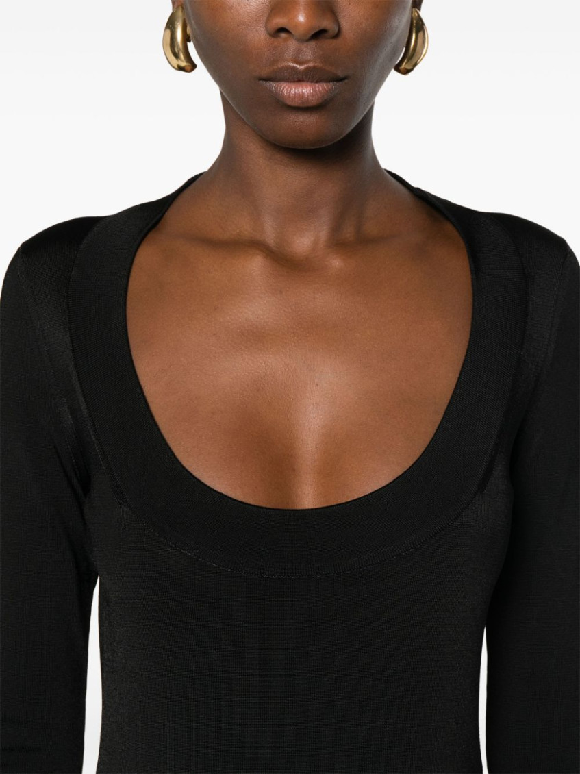 Plunging Round Neck Long-sleeved Dress