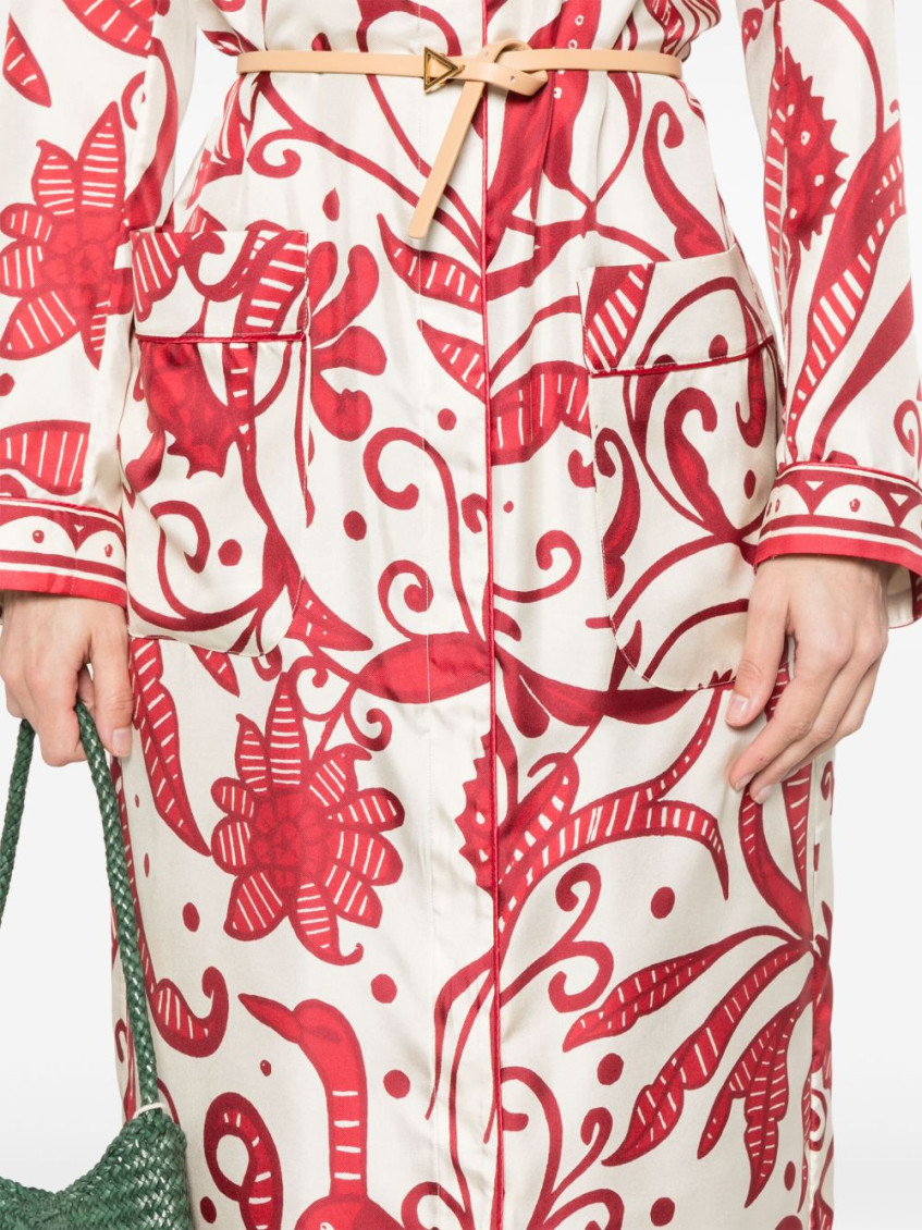 Red Printed Silk Long Shirtdress