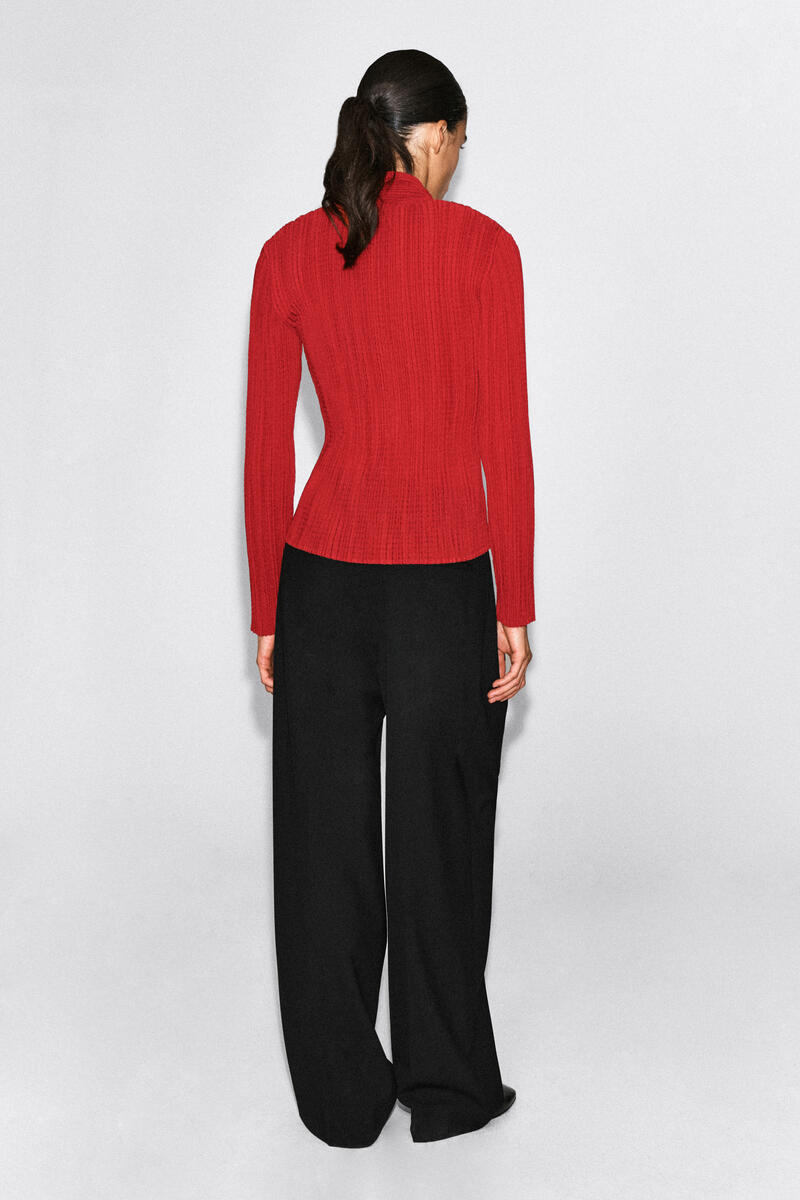 Pleated Jacquard Cardigan