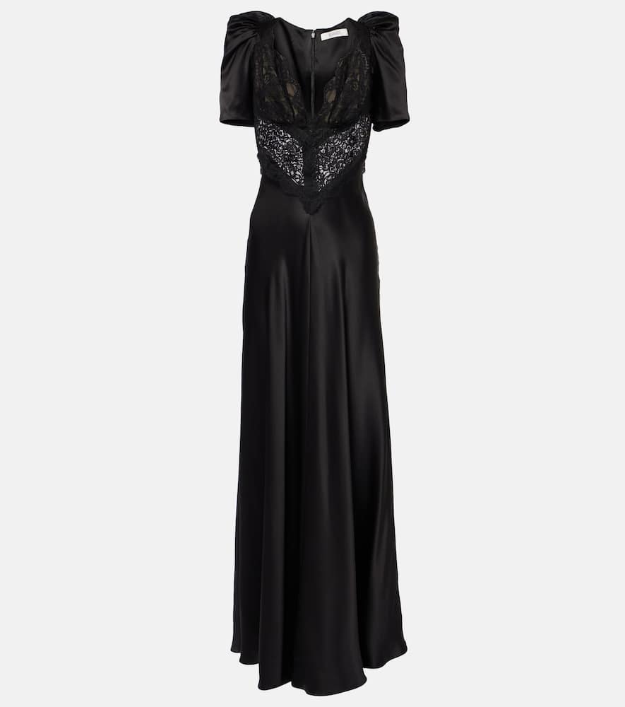 Lace-trimmed silk charmeuse gown