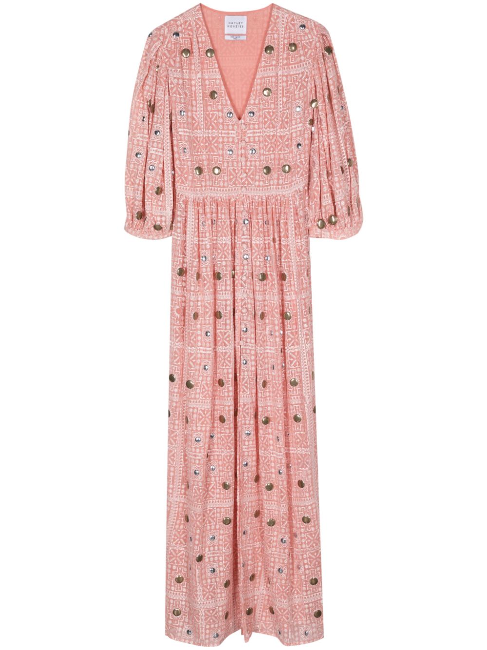 Stud-embellished printed midi dress - Pink