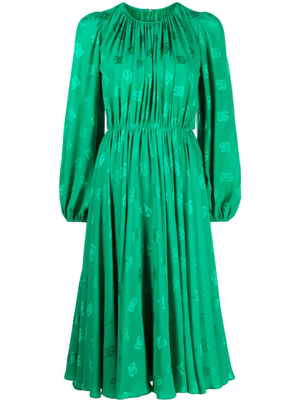 Logo-print flared silk midi dress - Green