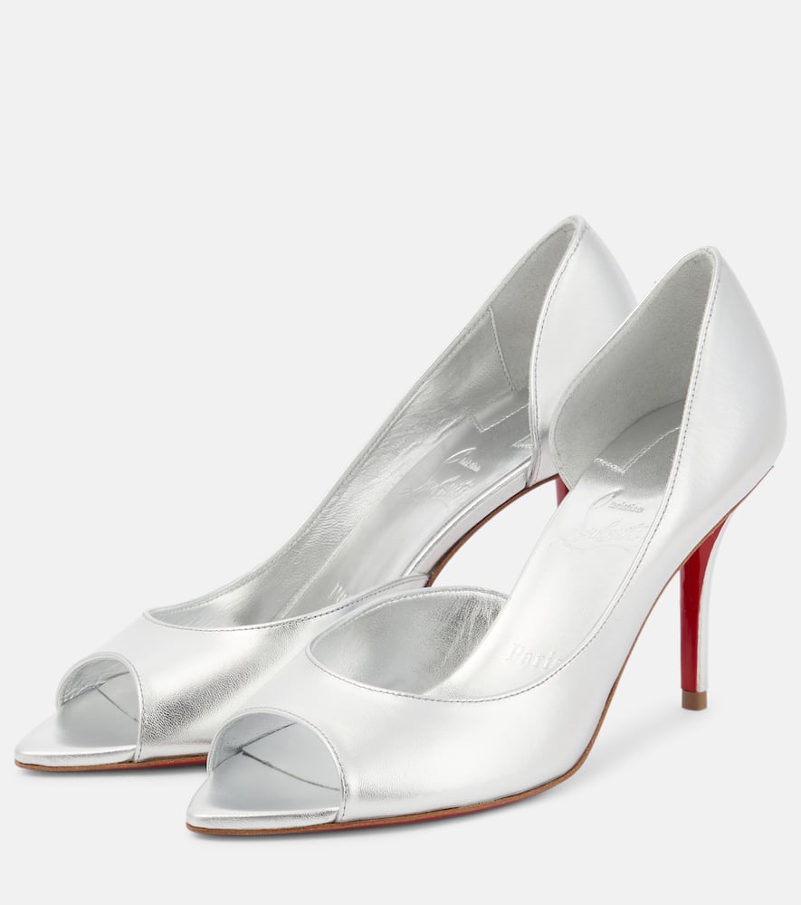 Christian Louboutin Open Apostropha 80 metallic leather pumps