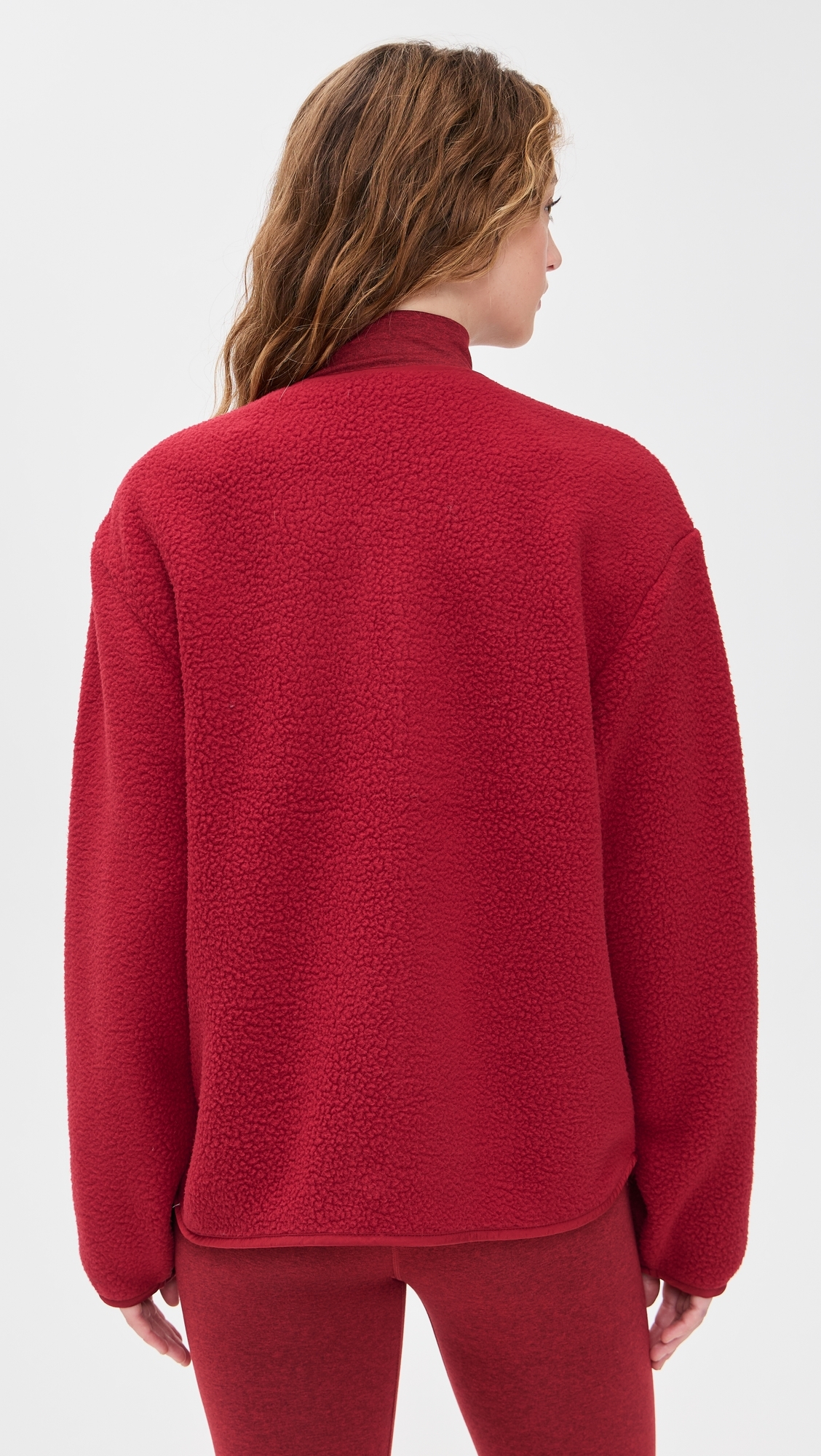 Marina Collarless Fleece Jacket Red Dahlia