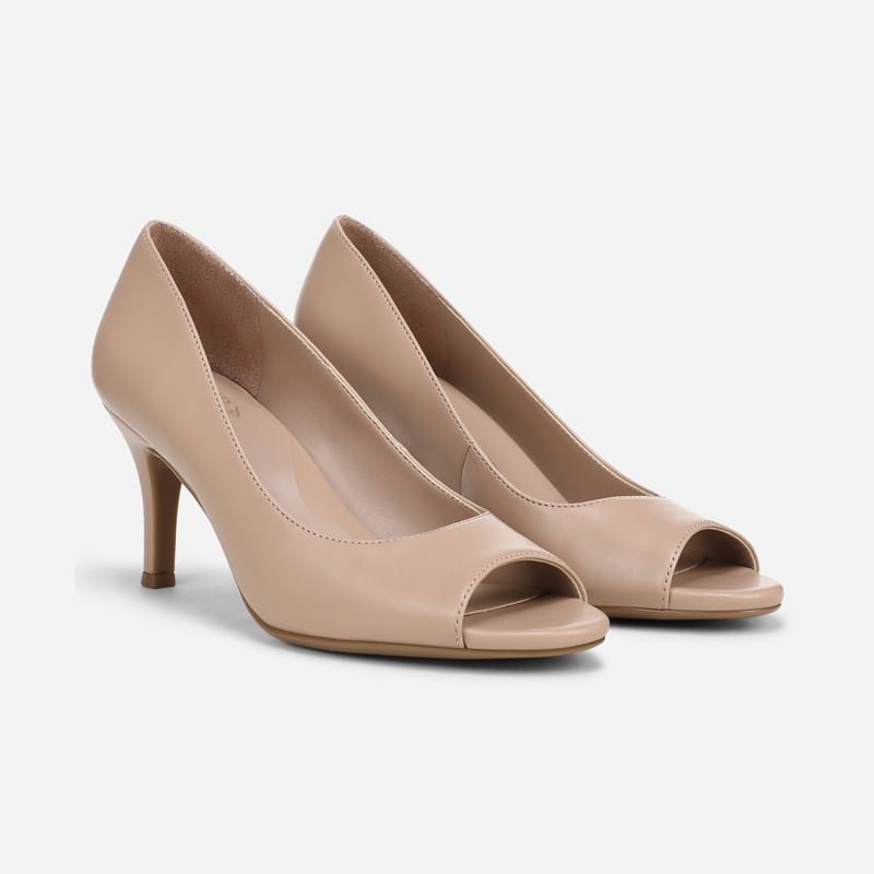 Locke Dress Pump Sandals, Warm Taupe Tan Faux Leather Fabric