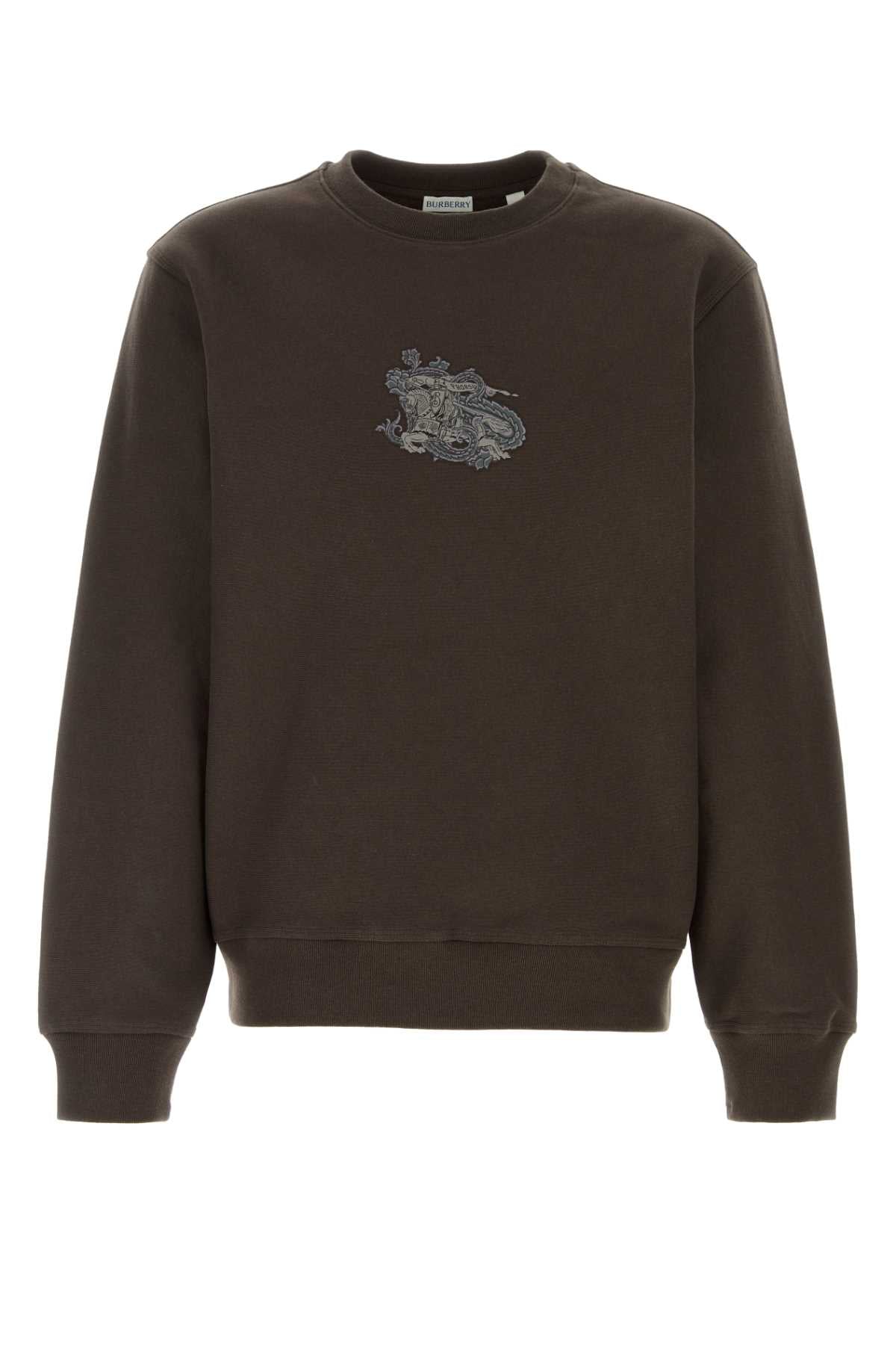 Embroidered Logo Cotton Blend Sweatshirt — Brown