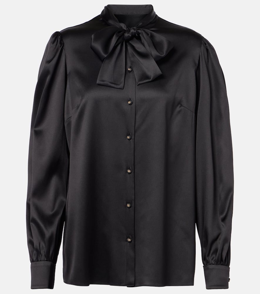Tie-neck silk-blend satin blouse