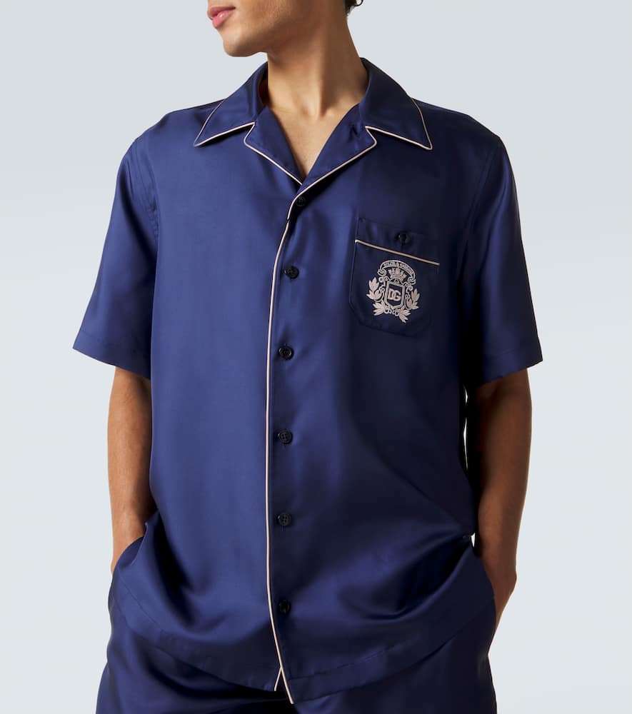 Logo silk satin bowling shirt