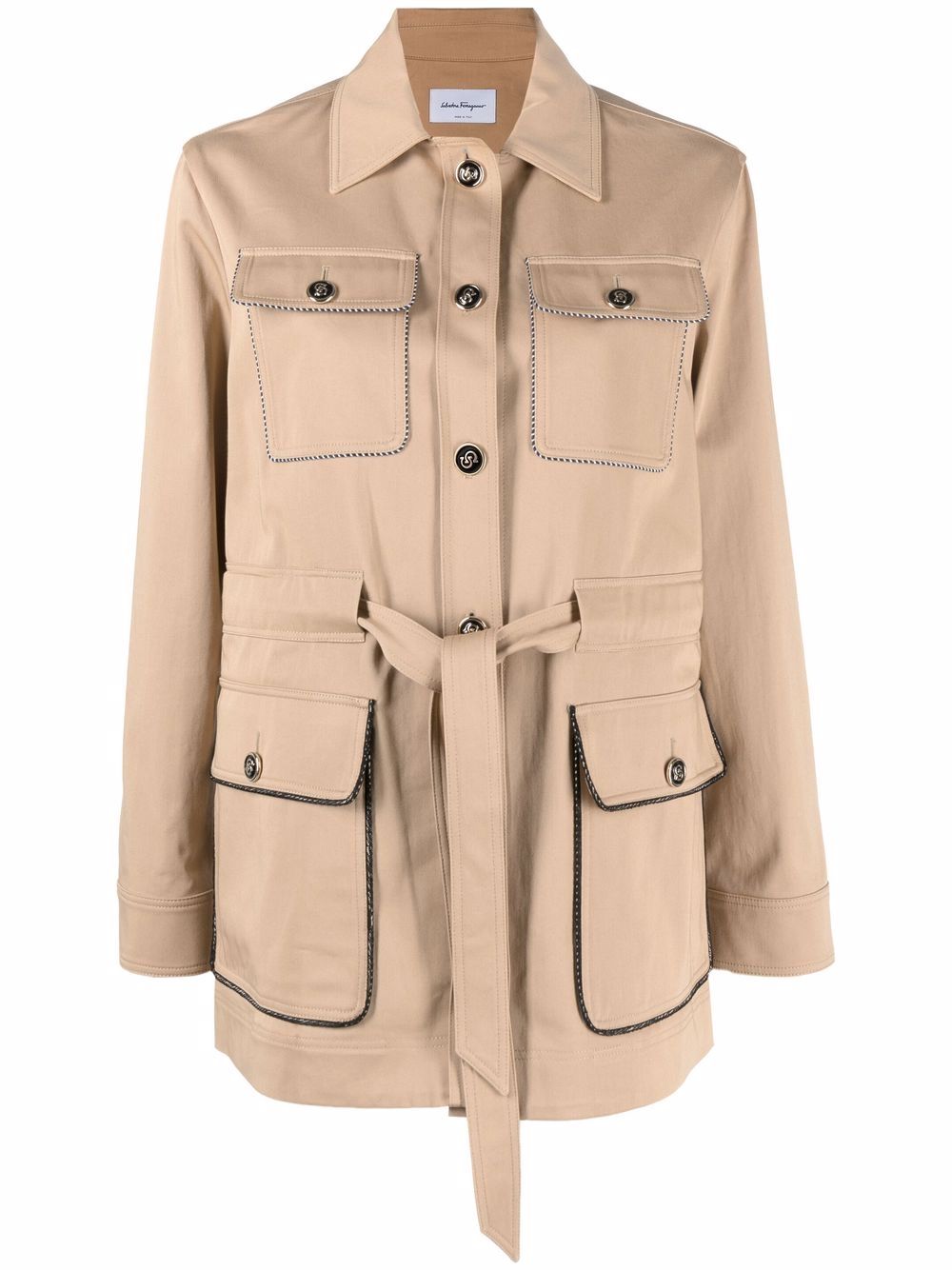 Pocket-detail belted jacket - Neutrals
