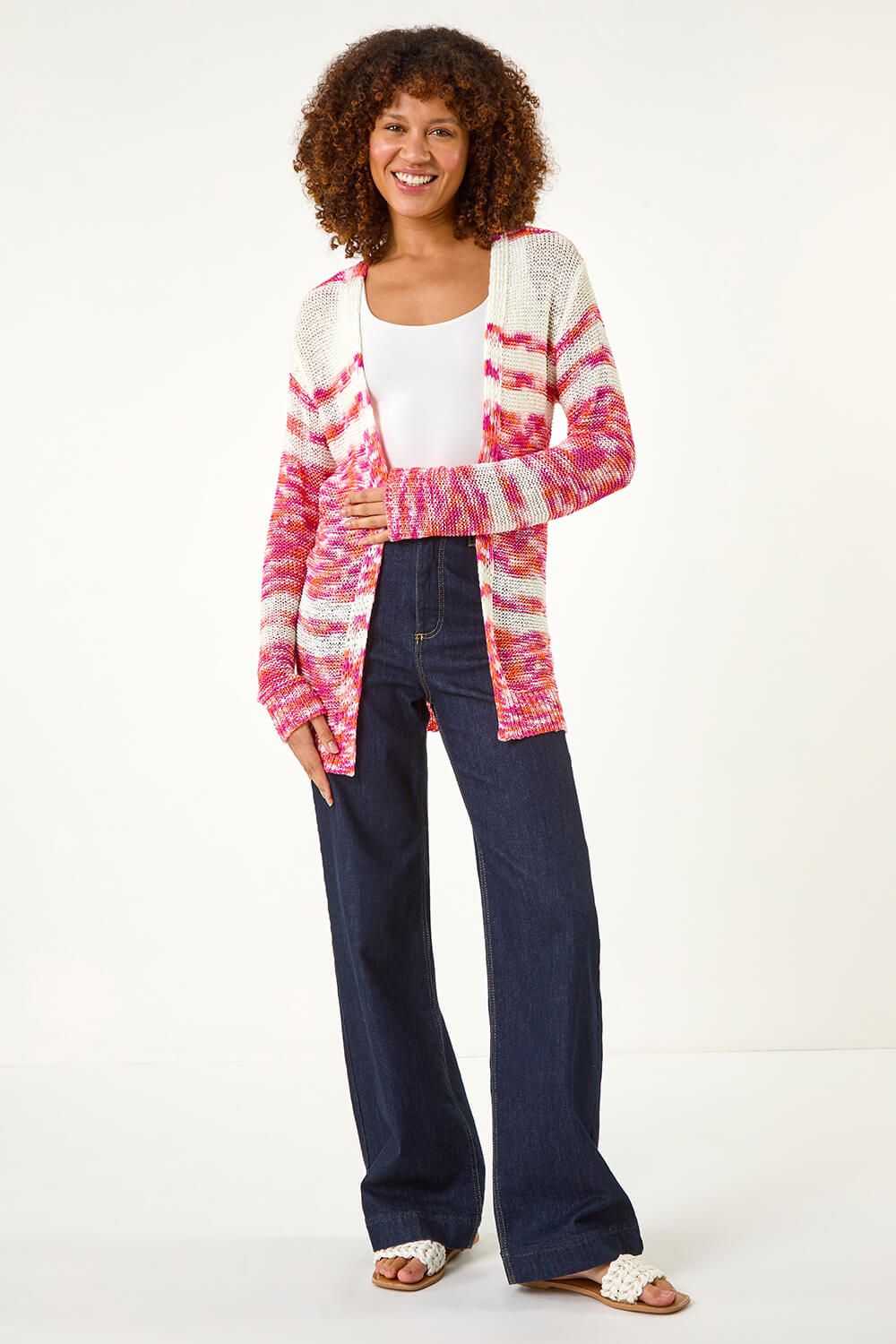 Roman | Roman Colour Block Spacedy Knit Cardigan In Cerise | Realry