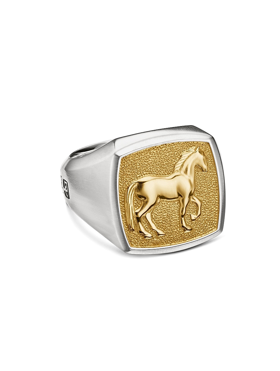 Men's Petrvs Horse Signet Ring in Sterling Silver - Silvery Gold