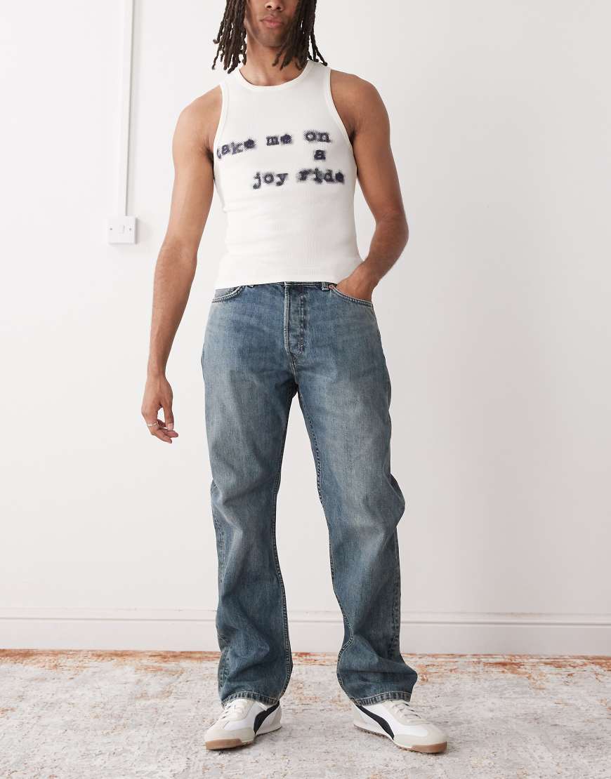 Space relaxed fit straight leg jeans in vintage blue wash