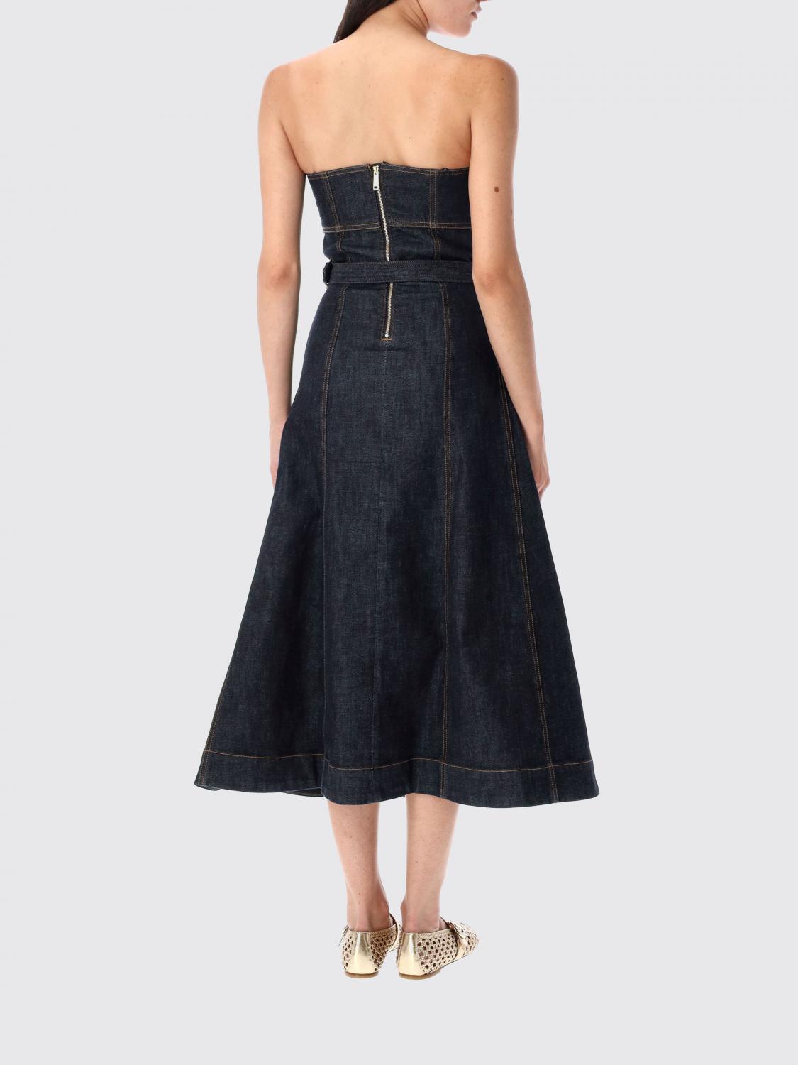 Strapless belted denim midi dress - Blue