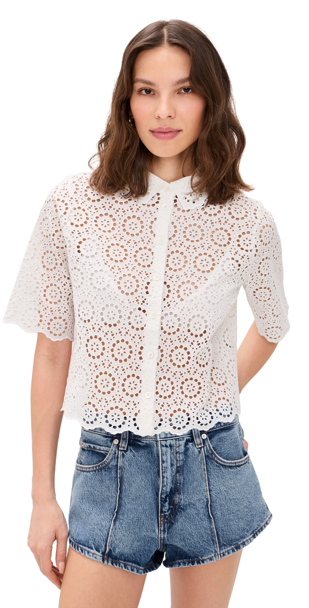 The Petal Eyelet Button Down Shirt White