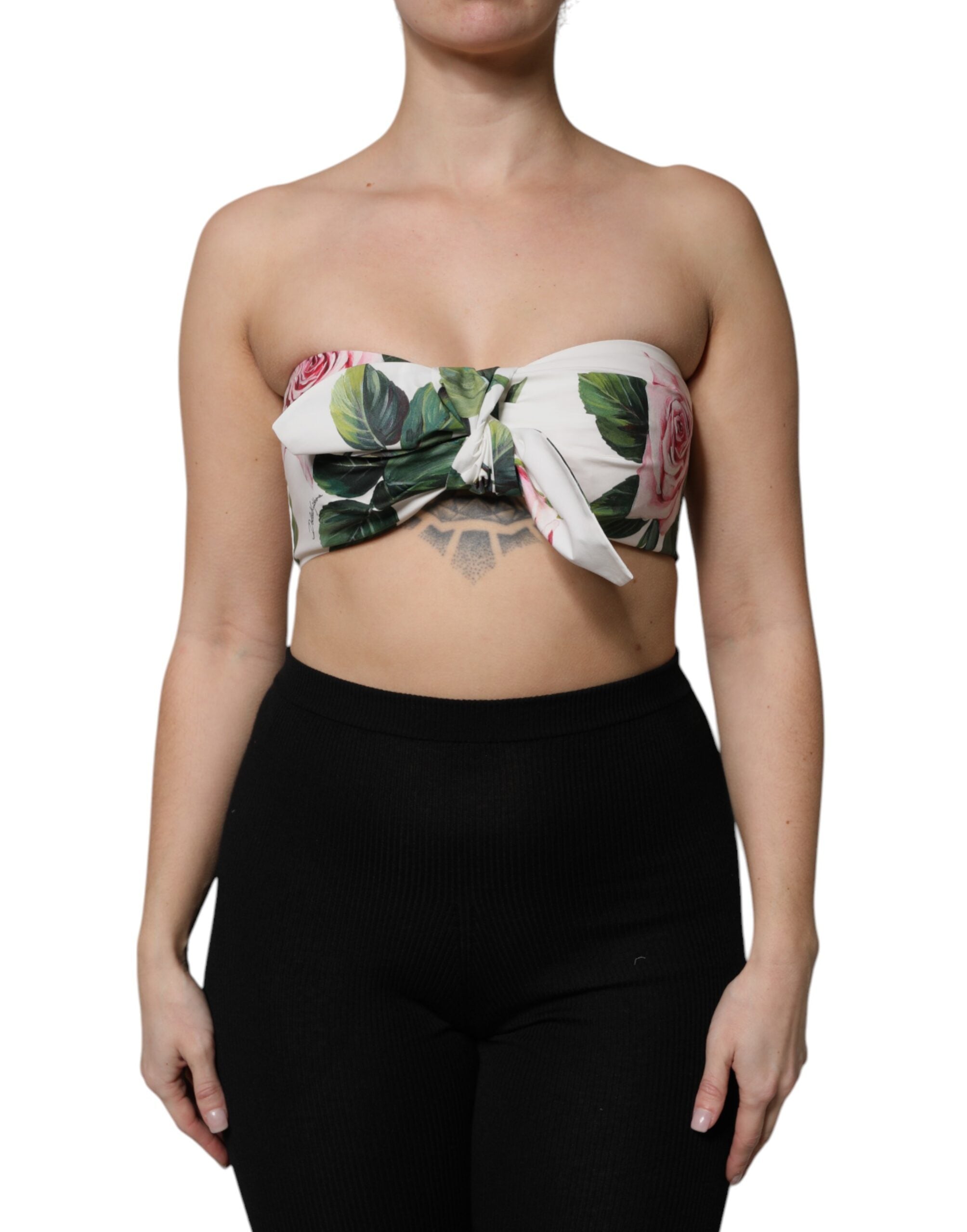 Floral Print Cotton Bustier Top — White