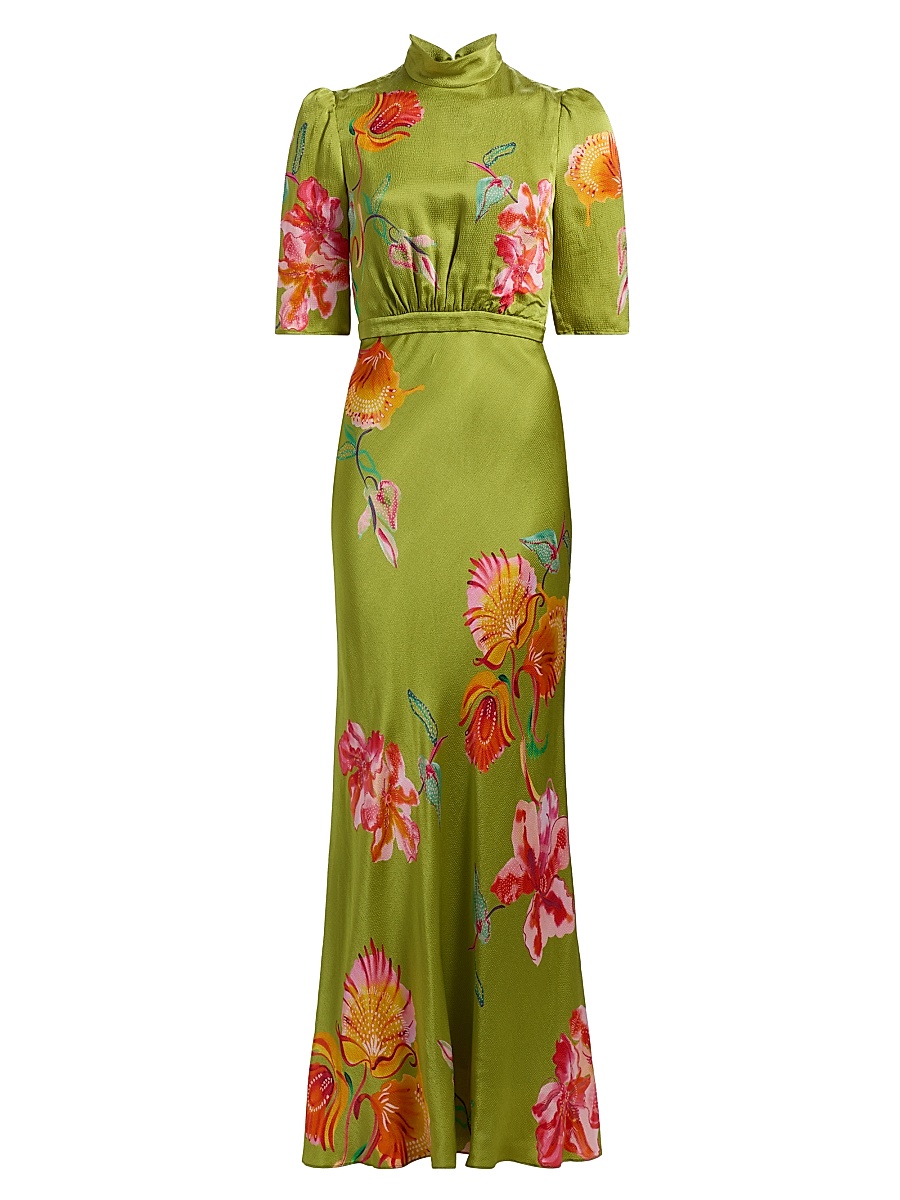 Women's Adele-B Floral Satin Maxi Dress - Lilia Garden Placement
