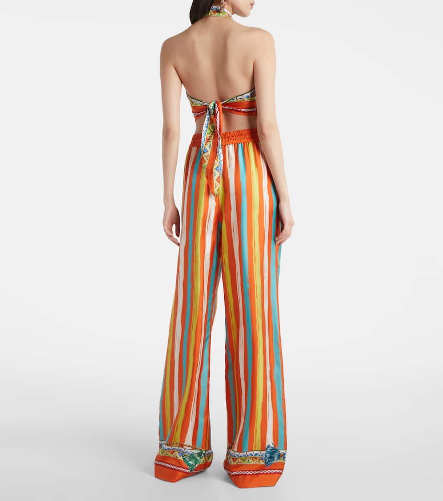Striped halterneck silk top